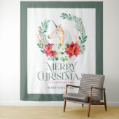 ポインセチア・ユニコーンリースとクリスマスタイポグラフィ タペストリー (インサイチュ)