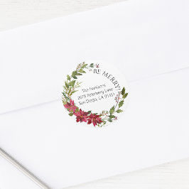 ポインセチア・ラウンド・クリスマス・ステッカー ラウンドシール