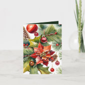 ポインセチア&レッドオーナメント写真&ファクトクリスマス カード (正面)