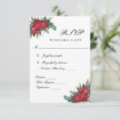 ポインセチア レッド クリスマス 冬の結婚式 RSVP カード (スタンド正面)