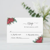 ポインセチア レッド クリスマス 冬の結婚式 RSVP カード (スタンド正面)