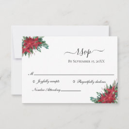 ポインセチア レッド クリスマス 冬の結婚式 RSVP カード