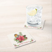 ポインセチア，ロビン，ホリー，松，コーンクリスマス スクエアペーパーコースター (インサイチュ)