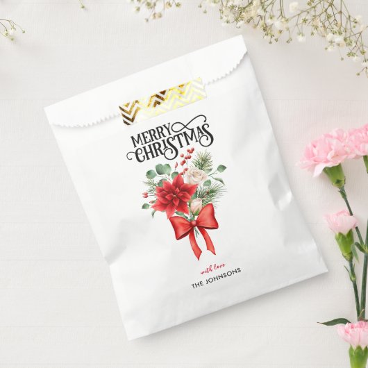 ポインセチア ローズ クリスマス フラワー ブーケ フェイバーバッグ (封をした状態)