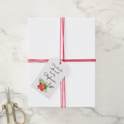 ポインセチア 手作りの愛の名前 クリスマス ギフトタグ (より糸付き)