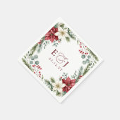 ポインセチア 松かさ 植物画風 クリスマス ウェディング スタンダードカクテルナプキン (角)