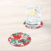 ポインセチア、松の枝と赤い果実 ペーパーコースター (インサイチュ)