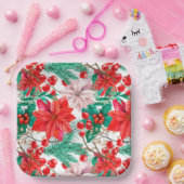 ポインセチア、松の枝と赤い果実 ペーパープレート (パーティー)