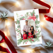 ポインセチア、松、ヒイラギの植物写真クリスマス シーズンカード