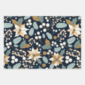 ポインセチア・格子黒い背景の冬の休日 ラッピングペーパーシート (正面2)