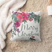 ポインセチア 水彩画 追加 名前 メリークリスマス クッション (ブランケット)