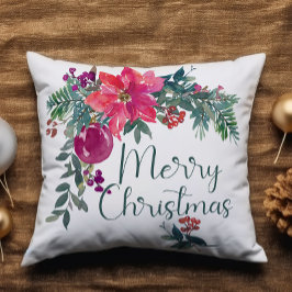 ポインセチア 水彩画 追加 名前 メリークリスマス クッション
