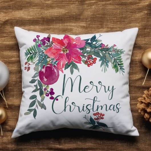 ポインセチア 水彩画 追加 名前 メリークリスマス クッション