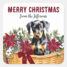 ポインセチア(犬)ドーベルマン・ピンシェルクリスマスカスケット スクエアシール