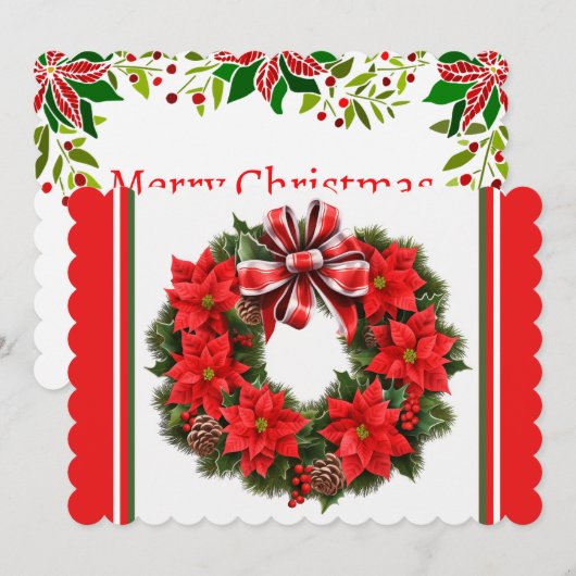 ポインセチア　署名と挨 シーズンカード (正面/裏面)