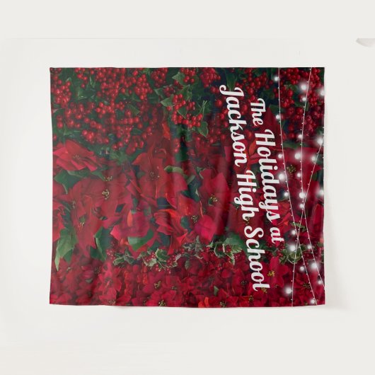 ポインセチア 赤と緑の葉のホリデー フォト 背景 タペストリー (正面(横))