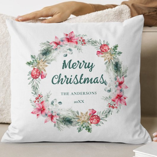 ポインセチア 赤 緑 白 リース クリスマスポエトリー クッション