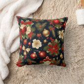 ポインセチア、金ゴールドと赤のクリスマスデコレーション クッション (ブランケット)