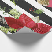 ポインセチア、黒のストライプのな包装紙 ラッピングペーパー (角)