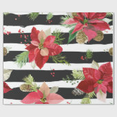 ポインセチア、黒のストライプのな包装紙 ラッピングペーパー (フラット)