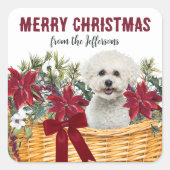 ポインセチアBichon Frise犬クリスマスカスケット スクエアシール (正面)