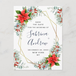 ポインセチアeucalyptus松の結婚式の日付を保存 案内ポストカード