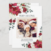 ポインセチアMagnoliaフローラモダン写真クリスマス シーズンカード (正面/裏面)