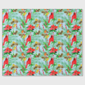 ポインセチアSpruceブランチCones Robin深紅色 ラッピングペーパー (フラット)
