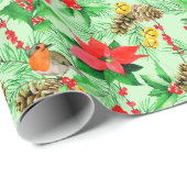 ポインセチアSpruceブランチCones Robin深紅色 ラッピングペーパー (ロールコーナー)