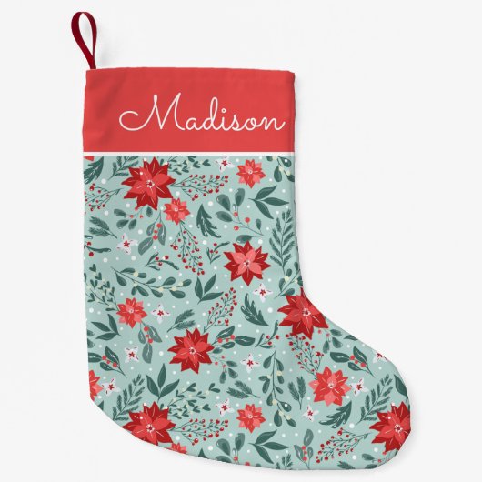 ポインセチエレガントアのパタパーソナライズされたーン スモールクリスマスストッキング (正面)