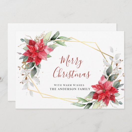 ポインセチエレガントアクリスマスミストルーの挨拶 シーズンカード (正面/裏面)