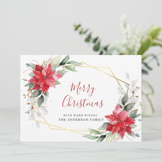 ポインセチエレガントアクリスマスミストルーの挨拶 シーズンカード (スタンド正面)