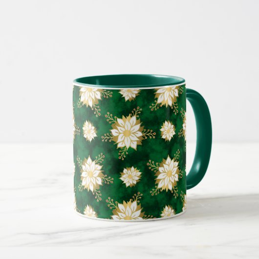 ポインセチエレガントアフラワーダークグリーンクリスマス マグカップ (正面右)