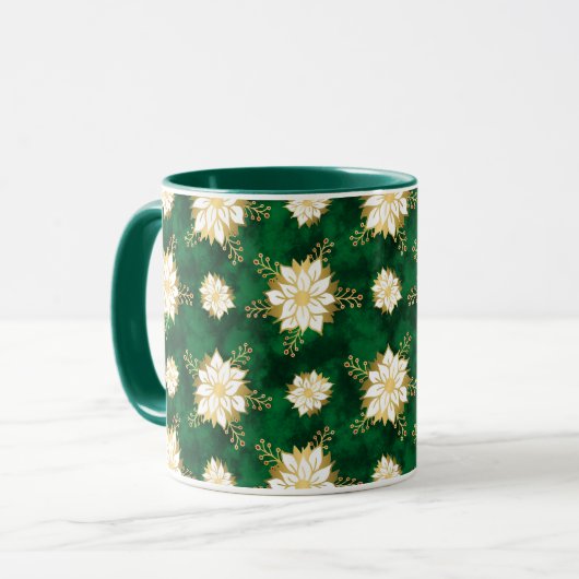 ポインセチエレガントアフラワーダークグリーンクリスマス マグカップ (正面左)