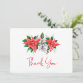 ポインセチエレガントアブーケの緑のクリスマス サンキューカード (スタンド正面)