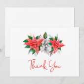 ポインセチエレガントアブーケの緑のクリスマス サンキューカード (正面/裏面)