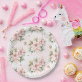 ポインセチピンク冬の金ゴールド雪の誕生日 ペーパープレート (パーティー)