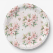 ポインセチピンク冬の金ゴールド雪の誕生日 ペーパープレート (正面)