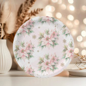 ポインセチピンク冬の金ゴールド雪の誕生日 ペーパープレート