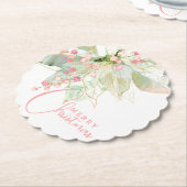 ポインセチピンク金ゴールドセージ聖母クリスマスキャロプ ペーパーコースター (アングル)