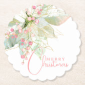 ポインセチピンク金ゴールドセージ聖母クリスマスキャロプ ペーパーコースター (正面)
