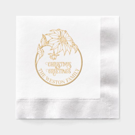 ポインセチフレームメリークリスマス#2ご家族の挨拶 箔ナプキン (正面)