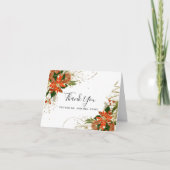 ポインセチモダンア柑橘系冬季ウェディングフォト サンキューカード (正面)