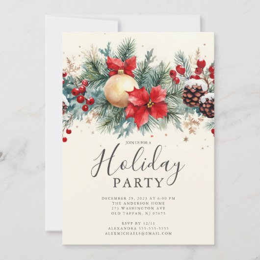 ポインセチ素朴アのクリスマスパーティー 招待状 (正面)