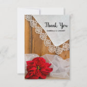 ポインセチ素朴アレース冬の結婚式ありがとう サンキューカード (正面)