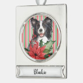 ポインセチ縁どア付き水彩色コリー シルバープレートバナーオーナメント (左)