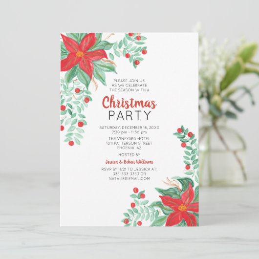 ポインセッタクリスマスホリデーパーティー招待状 招待状 (スタンド正面)