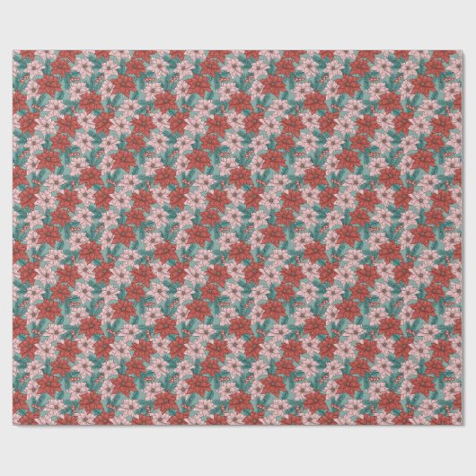 ポインセテかわいらしチアス花柄クリスマス ラッピングペーパー (フラット)