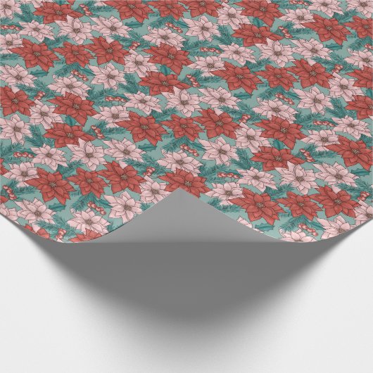 ポインセテかわいらしチアス花柄クリスマス ラッピングペーパー (角)