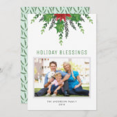 ポインセティアとホリー |フォトクリスマスカード シーズンカード (正面/裏面)